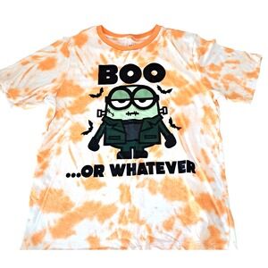 Minions Halloween T-shirt Kids XL 14-16 "Boo... Or‎ Whatever" Tie Dye Orange